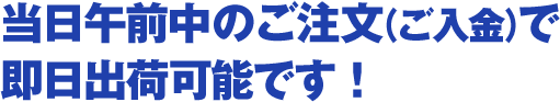 当日午前中のご注文（ご入金）で即日出荷可能です！